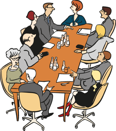 Eine Gruppe von Menschen redet über spezielle Sachen.